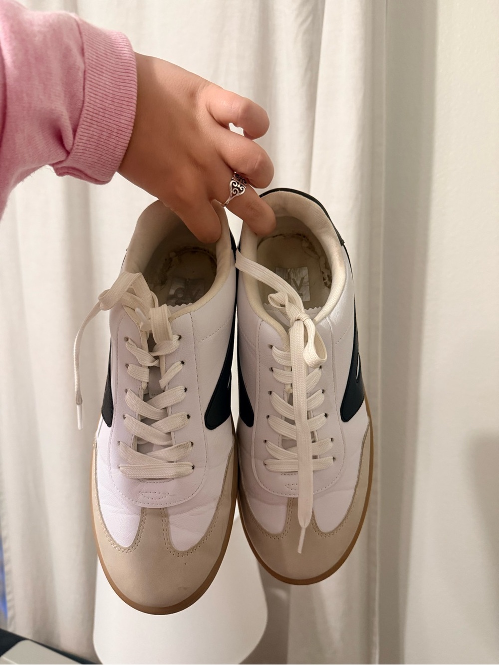 Dolce Vita White Black Sneakers with Tan Accents